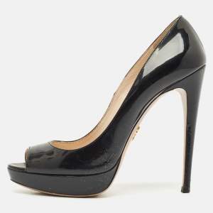 Prada Black Patent Leather Peep Toe Platform Pumps Size 39