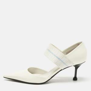 Prada White Patent Leather And Elastic Mary Jane D'orsay Pumps Size 38