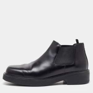Prada Black Brushed Leather Chelsea Ankle Length Boots Size 41