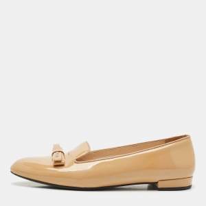 Prada Beige Patent Leather Bow Ballet Flat Size 38