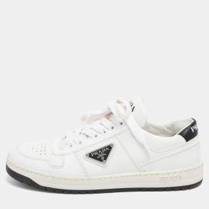 Pre Owned Prada White Leather Downtown Low Top Sneakers Size 37.5