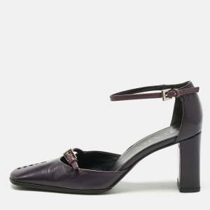 مملوكة مسبقًا Prada Purple Leather Mary Jane Block Pumps Size 34.5