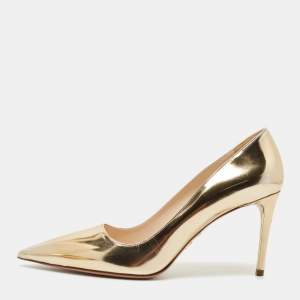 Pre Owned Prada Gold Leather Pointed Toe Pumps Size 42