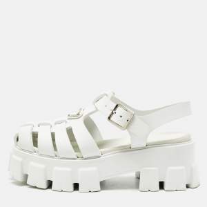 Pre Owned Prada White Rubber Monolith Platform Sandals Size 36