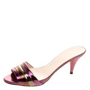 Pre Owned Prada Multicolor Patent Leather Kitten Heel Slides Sandals Size 36