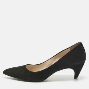 Pre Owned Prada Black Suede Pointed Toe Kitten Heel  Pumps Size 37.5