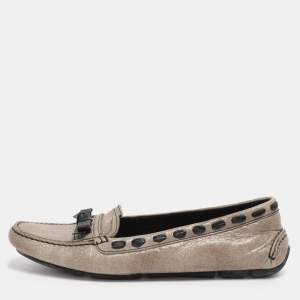 Pre Owned Prada Beige Leather Bow Loafers Size 36.5