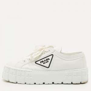 Pre Owned Prada White Re-Nylon Gabardine Double Wheel Sneakers Size 38