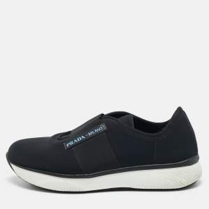 Pre Owned Prada Black Elastic and Neoprene Slip On Sneakers Size 39.5