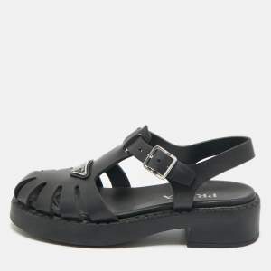 Pre Owned Prada Black Rubber Monolith Ankle Strap Sandals Size 40