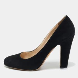 Pre Owned Prada Black Suede Block Heel Pumps Size 36.5