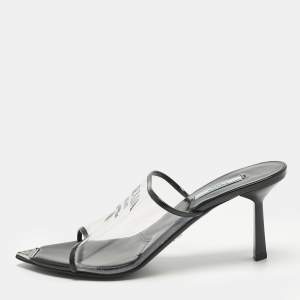 Pre Owned Prada Transparent PVC Logo Open Toe Mules Size 39.5