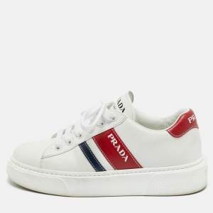 Pre Owned Prada White Leather Donna Lace Up Sneakers Size 37
