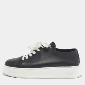 Pre Owned Prada Black/White Leather Platform Low Top Sneakers Size 39.5