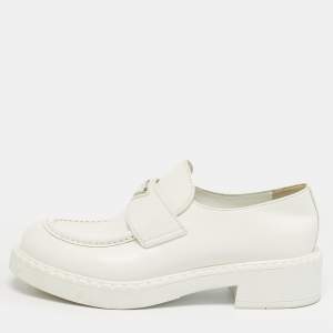Pre Owned Prada White Leather Monolith Loafers Size 40