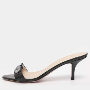 Pre Owned Prada Black Patent Leather Embellished Slide Sandals Size 39