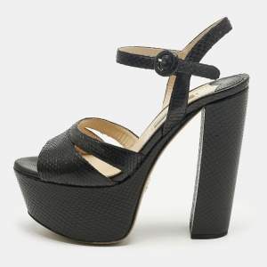 Pre Owned Prada Black Snakeskin Leather Ankle Strap Sandals Size 36