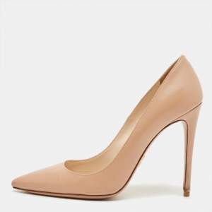 Pre Owned Prada Beige Leather Pointed Toe Pumps Size 37.5
