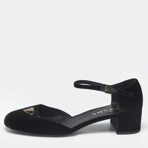 Pre Owned Prada Black Velvet Mary Jane Pumps Size 37.5