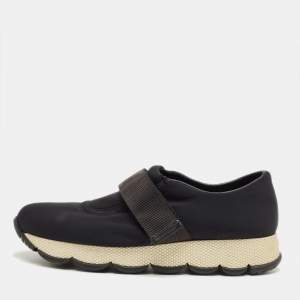 Pre Owned Prada Navy Blue Neoprene Velcro Sneakers Size 37