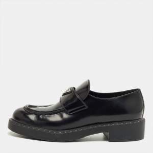 Pre Owned Prada Black Leather Slip On Loafers Size 41