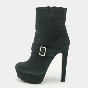 Pre Owned Prada Green Suede Platform Ankle Length Boots Size 37