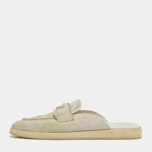 Pre Owned Prada Grey Suede Sabot Mules Size 40.5