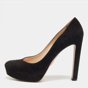 Pre Owned Prada Black Suede Platform Pumps Size 39.5