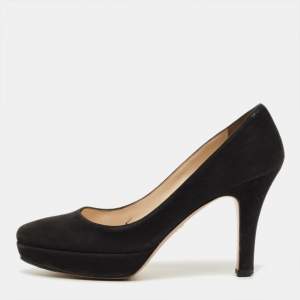 Pre Owned Prada Black Suede Platform Pumps Size 38.5