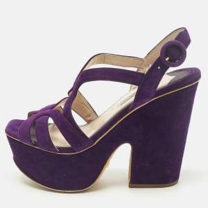 مملوكة مسبقًا Prada Size 38.5 Purple Suede Strappy Platform Sandals