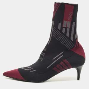 Pre Owned Prada Size 39 Black/Purple Knit Fabric Sock  Boots