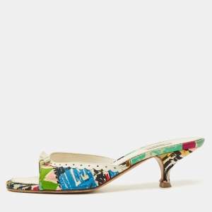 مملوكة مسبقًا Prada Size 39 Multicolor Leather and Satin Bow Slide Sandals