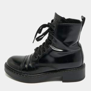 Pre Owned Prada Size 37.5 Black Leather Combat Boots