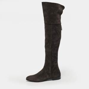 Pre Owned Prada Size 39.5 Brown Suede Knee Length Boots