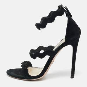 مم�لوكة مسبقًا Prada Wavy Size 37 Black Suede Ankle Strap Sandals