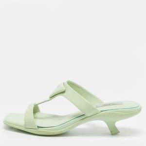 Pre Owned Prada Size 37 Green Leather Slide Sandals