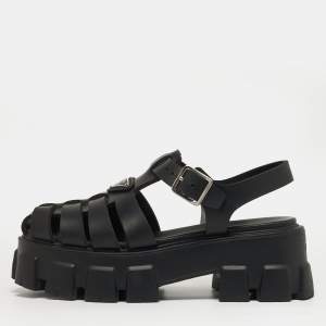 Pre Owned Prada Monolith Size 37 Black Rubber Platform Sandals