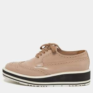 Pre Owned Prada Size 38 Beige Leather Oxford Sneakers