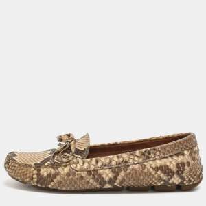 مملوكة مسبقًا Prada Bow Size 38 Black Python Leather Loafers