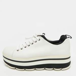 مملوكة مسبقًا Prada Linea Rossa Size 39 White Leather Platform Sneakers