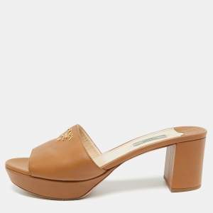 Pre Owned Prada Size 42 Brown Saffiano Leather Platform Slide Sandals