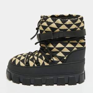 مملوكة مسبقًا Prada Size 41 Black/Yellow Leather and Nylon Snow Boots