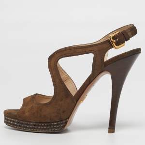 Pre Owned Prada Size 38 Brown Suede Ankle Strap Sandals