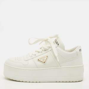 Pre Owned Prada Downtown Size 35 White Leather Bold Platform Low Top Sneakers