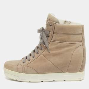 Pre Owned Prada Size 39 Beige Suede Wedge Sneakers