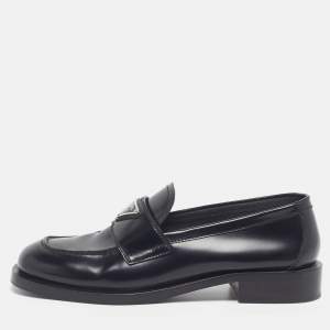 Pre Owned Prada Triangle Size 37 Black Leather Loafers