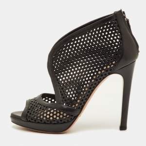 مملوكة مسبقًا Prada Size 37 Black Perforated Leather Open Toe Ankle Booties