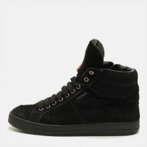 Pre Owned Prada Size 39 Black Suede High Top Sneakers