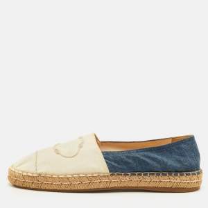 مملوكة مسبقًا Prada Size 41 Blue/Cream Denim and Canvas Logo Embroidered Espadrille Flats
