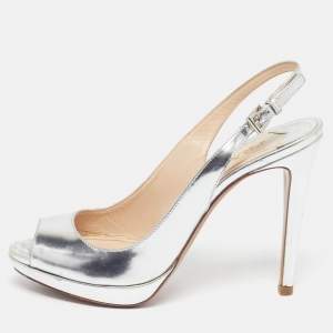 Pre Owned Prada Size 38.5 Silver Leather Open Slingback Pumps